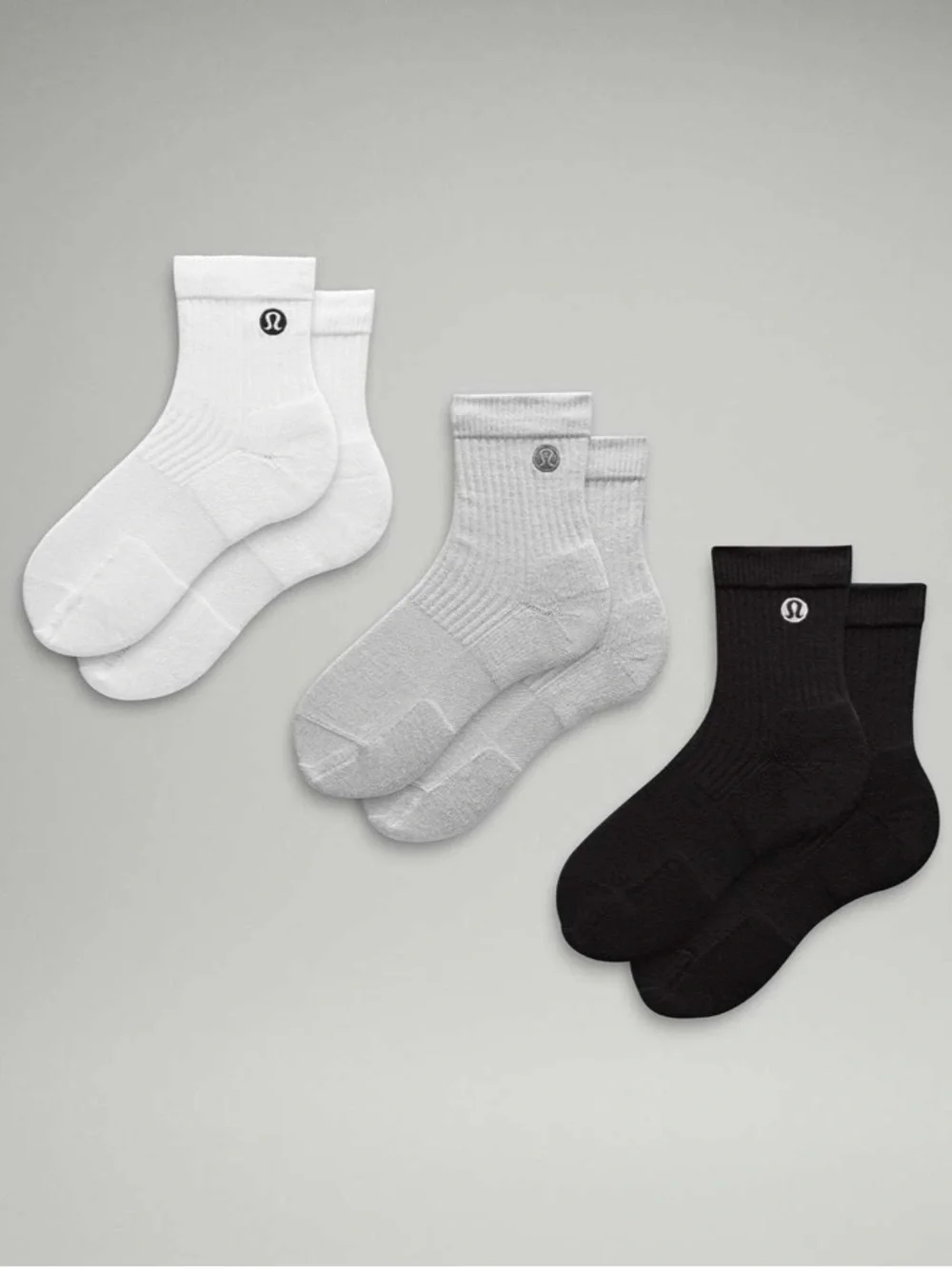 Lululemon Women’s Daily Stride Ribbed Crew Sock *3 pack, Black/Grey/White, Large